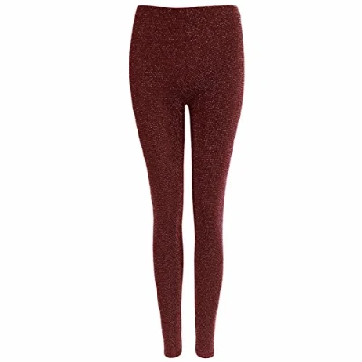 Image of LessThanTenQuid Wine and Silver Tight Metallic Shiny Glitter Lurex Leggings (Size S/M to fit UK 8 10, Wine)