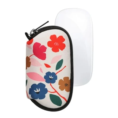 Image of kwmobile Neoprene Case Compatible with Apple Magic Mouse 1/2 Bag Colorful Flowers Dark Pink/Dark Blue/Cream