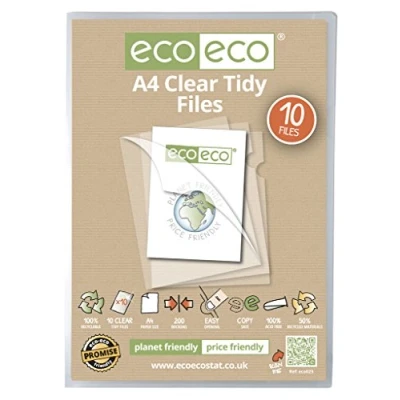 Image of eco 50 x A4 50% Recycled Tidy Files Clear Flush Cut Report Folders