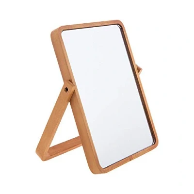 Image of Hosoncovy Wooden Desktop Mirror with Stand Vanity Makeup Tabletop Folding HD Rectangule Free Standing Bathroom