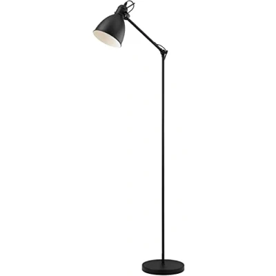 Image of Eglo Priddy Floor lamp, 1 Flame Vintage/Industrial Design Light, Steel Retro Standing Colour: Black, White, Socket: E27, incl. Foot Switch