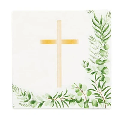 Image of Amscan 9915622 Botanical Celebration Cross Luncheon Napkin 20 Pack