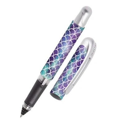 Image of Online ergonomic rollerball pen Shiny for school &amp; college │ soft grip part left and right handed standard ink cartridges, refillable pens beginners, pupils, students