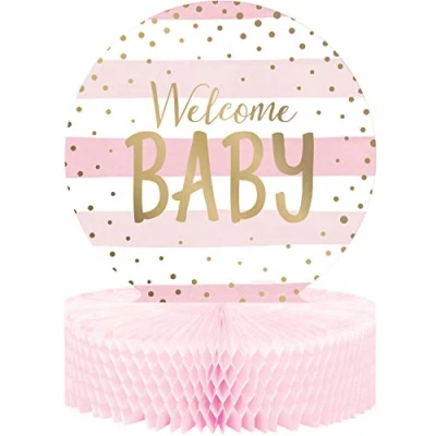 Image of Creative Party PC346388 Pink and Gold &#039;Welcome Baby Honeycomb Centerpiece 1 Pc