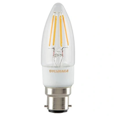 Image of Sylvania Toledo Retro Dimmable Candle LED Lamp, 470lm Luminous Flux, B22 Cap/Base, Clear Finish, 4.5 W, Homelight