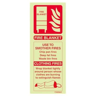 Image of V Safety 11008AC G Glow In The Dark Fire Blanket Id Extinguisher Sign 75mm x 200mm Rigid Plastic, Red