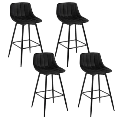 Image of WOLTU Bar Stools Set of 4 PCS Soft Velvet Seat Breakfast Counter Kitchen Chairs Metal Legs Barstools Black High with Backrests &amp; Footrests for Home Commercial Use
