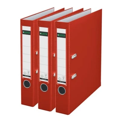 Image of Leitz Lever Arch File, Red, A4, 50 mm spine, Pack 3, Plastic, 310345125