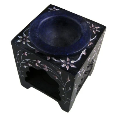 Image of Blue Elven Square Jali Soapstone Essential Oil Burner / Aromatherapy Small