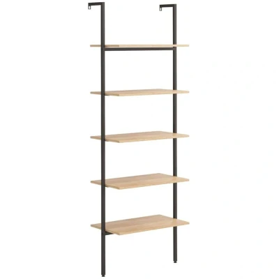 Image of vidaXL 5 Tier Leaning Shelf Light Brown and Black 64x35x185 cm