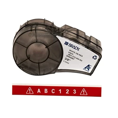 Image of Brady Vinyl Label Tape for Printer M211 &amp; M210 Self Adhesive Labels White on Red (9.53mm x 6.40m) M21 375 595 RD