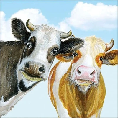 Image of 20 Napkins Animals Curious Cows as Table Decoration Paper with Motif Also for Decoupage and 33 x cm
