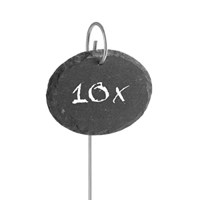 Image of Hoberg Slate Plant Signs Set of 10 Weatherproof, Reusable Individual Labelling Plants, Herbs &amp; Flowers Labels with Steel Ground Spikes Measures 9 x 7 0.5 cm [Oval]