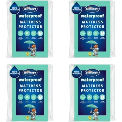 Image of Silentnight Waterproof Mattress Protector King with Deep 30cm Fitted Skirt and Soft Touch Quiet Rustle Free Cover Machine Washable Hypoallergenic 4 Pack