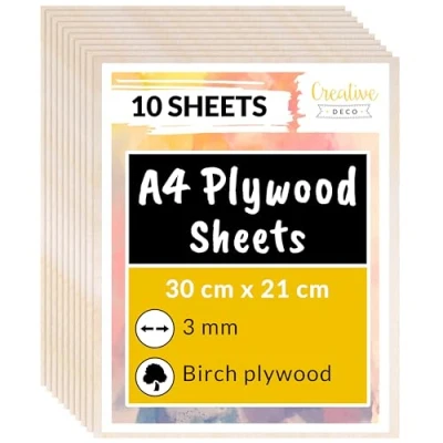 Image of Creative Deco 10 x A4 Birch Plywood Sheets 300x210x3mm Baltic Wood Ply Perfect Lumber Building Material Low Fume Laserable E1 Glue