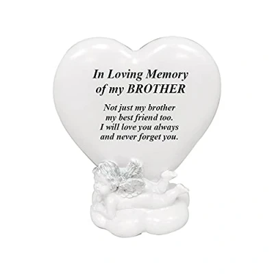 Image of Memorial Heart Plaques Grave Cherub Ornaments Personalised Decoration Plaques, Cherub, Engraved with Remembrance Quotes in Loving Memory of your Special Ones (Brother)
