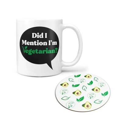 Image of Fun Mug and Coaster Gift Set ‘Did I Mention…’ for Running, Vegan, The Gym (and More!) Obsessives! Perfect Office Secret Santa or Birthday (&#039;Did Mention I&#039;m Vegetarian?&#039; Mug)