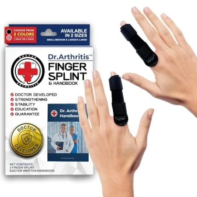 Image of Dr. Arthritis Doctor Developed Finger Splint Trigger Brace Braces, Splints &amp; Supports Index, Middle, Ring Pinky Padded for Straightening (Black L/XL, 2 Pack)