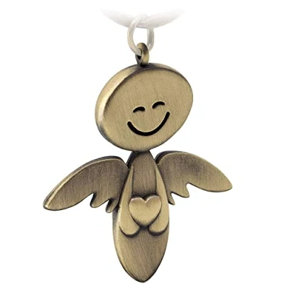 Image of Fabach Guardian Angel Keyring with smiling face and heart Elegant Pendant made of Metal, in Silver, Rose, Black, Bronze Gift, Good Luck Charm for taking the driving test Drive safely
