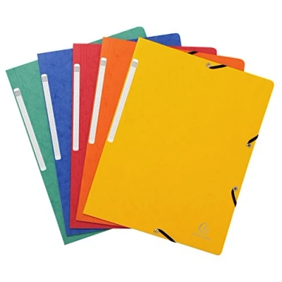 Image of Exacompta Ref 55410E Elasticated Folders Suitable for Storing A4 Documents, 355gsm Glossy Card, Spine Label, Expandable Additional Documents Assorted Colours (Pack of 10)