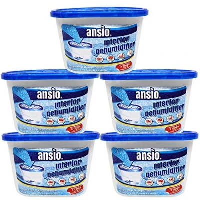 Image of ANSIO Dehumidifier 500ml Pack of 5 Condensation Remover Moisture Absorber Dehumidifiers for Damp, Mould, in Home, Kitchen, Wardrobe, Bedroom, Caravan, Office, Garage, Bathroom, Basement