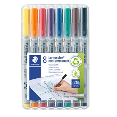 Image of STAEDTLER 311 WP8 Lumocolor Non Permanent Pen, Superfine Line Width, 0.4mm Assorted Colours (Pack of 8)