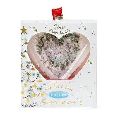 Image of Me To You Bear Tatty Teddy Heart Glass Christmas Tree Bauble, XGT01041,Blue,grey,red