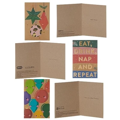 Image of Box of 8 Festive Xmas Decorations NSPCC Charity Christmas Cards In Wallet 557008