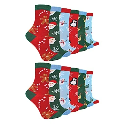 Image of Kids Christmas Socks Sock Snob Novelty Fun Pattern Xmas Gift for Boys &amp; Girls (9 12, 12 Pack)