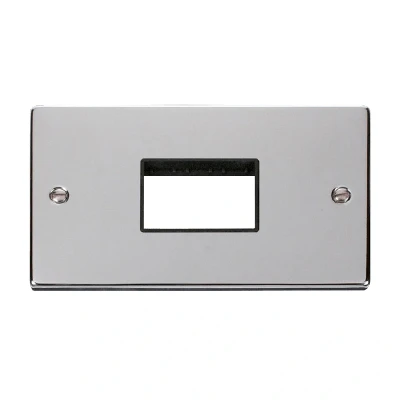 Image of Click Deco 2 Gang MiniGrid 3 Aperture Unfurnished Plate Polished Chrome Black Inserts