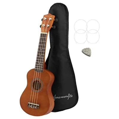 Image of World Rhythm Soprano Ukulele Beginner Uke in Natural Finish with Gig Bag, Spare Strings &amp; Felt Pick