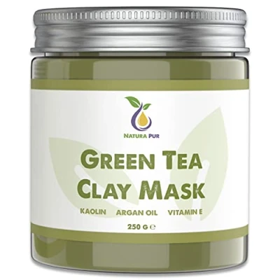 Image of Green Tea Face Mask 250 g, Vegan Natural Cosmetics Anti Pimples, Blackhead and Acne Ageing Care for Dry Blemished Skin Cleaning Body