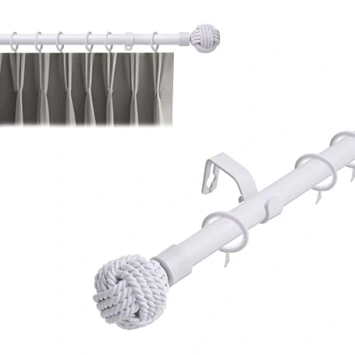Image of Lister Cartwright 19 mm Extendable Metal Curtain Poles Rods Voile Easy Fitting White (Knotted Finials, 70 120 cm)