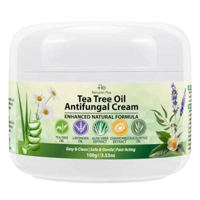Image of Tea Tree Oil Antifungal Cream: Natural Treatment for Athlete&#039;s Foot, Jock Itch, Ringworm, Eczema, and Tinea Versicolor, Soothing &amp; Hydrating Formula, 100g