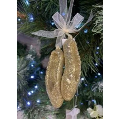 Image of Gisela Graham Antique Gold Glitter Fairy Angel Ballet Shoes Hanging Christmas Tree Decoration