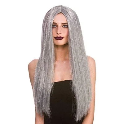 Image of Wicked Costumes Ladies Long Dark Grey Wig Halloween Fancy Dress Accessory