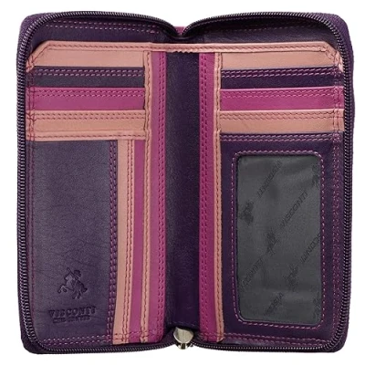 Image of VISCONTI Rainbow Collection Aruba Leather Zip Around Purse RFID Blocking RB98 Berry Multi
