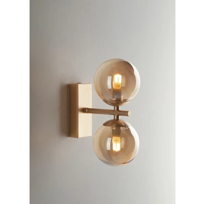 Image of Honey Twin Globe Wall Light, Brass Satin With Champagne Diffusers, G9