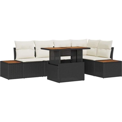 Image of vidaXL 6 Piece Garden Dining Set with Cushions Black Poly Rattan Acacia