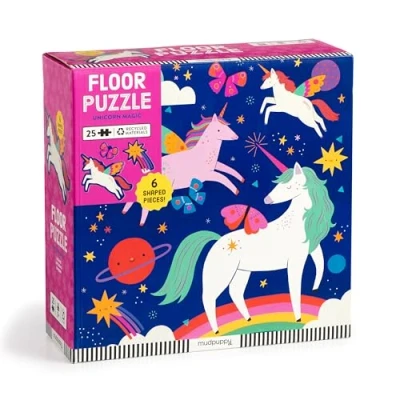 Image of Mudpuppy 9780735378629 Unicorn Magic 25 Floor Puzzle with Shaped Pieces