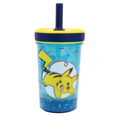 Image of Stor Pokemon 370ml Plastic Tumbler with Silicone Straw, Drop Safe, Anti Tip, Spill Resistant, for Kids School Drinks Water Bottle, Reusable, BPA Free