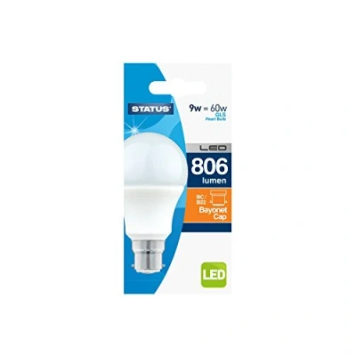 Image of Status 9w = 60w 806 lumens LED A60 GLS BC PA Pearl Warm White