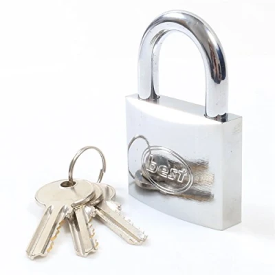 Image of Heavy Duty 50mm Chrome Secure Marine Padlock + 3 Keys Weather Resistant &amp; Sea Salt Corrosion