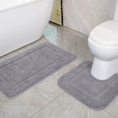 Image of SOANNY Grey Bath Mat Set of 2, High Density Soft Microfiber Non Slip Bathroom Mats with Water Absorbent, 53 X 86 CM Bathtub Rug &amp; 50 Toilet Pedestal Mat, Shower Rugs Machine Washable