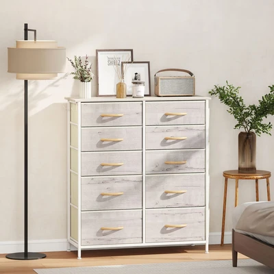 Image of Fabric Chest of Drawers, 10 Drawer Dresser for Bedroom, Natural Wood Homcom