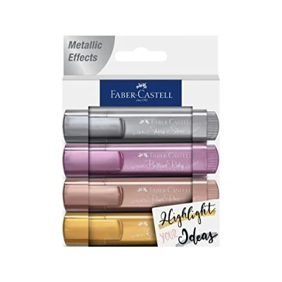 Image of Faber Castell Creative Studio Highlighter Tl 46 Metallic, Multicoloured, Wallet 4, For Art, Craft, Drawing, Sketching, Home, School, University, Colouring