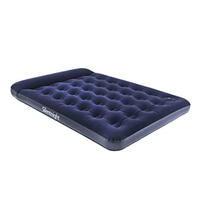 Image of Silentnight Double Air Bed with Buil In Foot Pump Inflatable Flocked Blow Up Deep Premium Camping Mattress for Indoor and Outdoor Use Beam Construction Built Pillow 191x137x28cm, Blue