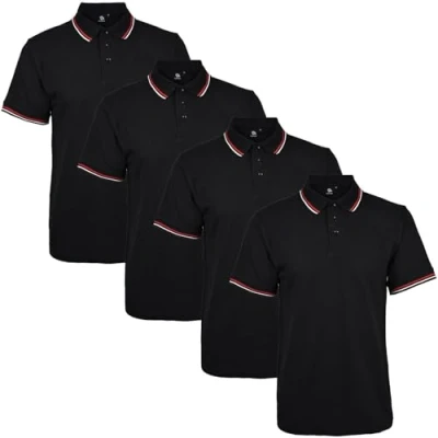 Image of True Face Mens Tshirts Polos Pique Tipping Pocket Collar Buttoned Regular Fit Top Black Tip 4 Pack XL