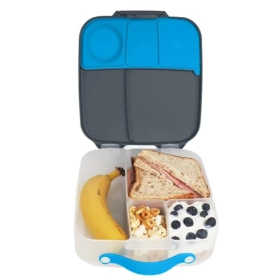 Image of b.box Kids Lunch Box, Bento 4 Compartments (2 Leakproof), Large Size for Big Appetites, 3 Years and Up (Blue Slate, 2L Capacity)