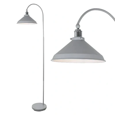Image of firstchoicelighting Grey with Chrome Detail Floor Light, Standing Lamp, Industrial Retro Design, Height 166 cm, LED Compatible